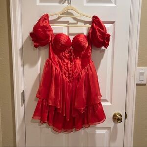 Adeirlina Elegant Red Puff Sleeve Dress